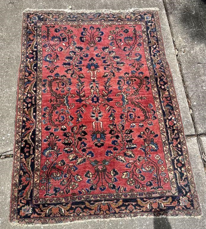 Antique Oriental Rug 54x40 Check pics - Has wear