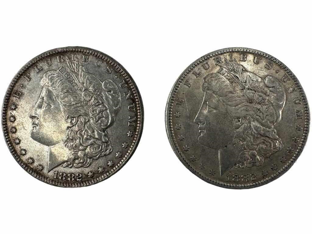 1882 XF, 1882 O XF Morgan Silver dollars