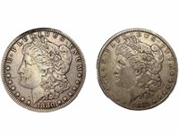 1880 XF, 1881 XF Morgan Silver dollars