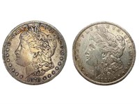 1879 O VF, 1880 XF Morgan Silver dollars