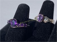 (2) Sterling Silver & Amethyst Rings