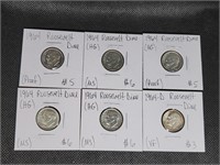 Lot of 6- 1964 Silver Roosevelt Dimes