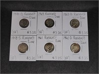 Lot of 6 Silver Roosevelt Dimes: 1948 D, 1948 S,