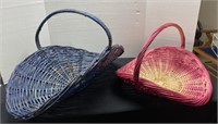 Large handled woven wicker flower baskets,