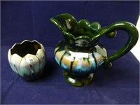 2PC ART POTTERY PITCHER AND VASE