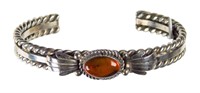 Sterling Silver Navajo Style Amber Cuff Bracelet