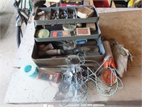 Vintage tackle box w/fishing related contents.
