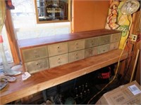 Vintage Mail Cabinet w/ Brass Drawers 67x14x14
