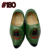 Vintage Hand-Carved Green Wooden Shoes