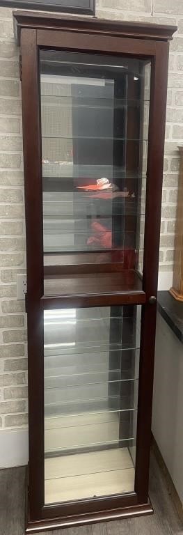 Multi-tiered wood and glass display cabinet to