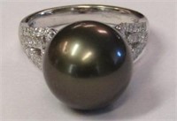 Platinum Tahitian Pearl & Diamond Ring