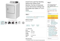 A947  Avanti Gas Dryer 6.7 cu.ft. White