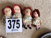 4 Vintage miniature Raggedy Ann dolls