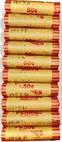 (10) Rolls 1950's Wheat Cent Penny Lot