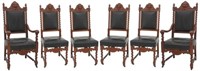 6 Carved Oak Dining Chairs