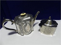 TRAY: SILVERPLATE TEAPOT AND HBC COVERED