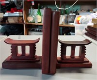 Vintage Chinese wooden bookends, pagoda book ends