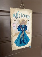 Painted Angel welcome hanging sign. 8 x 15