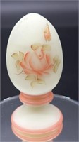 Fenton Hp Pink Rose On Custard Pedestal Egg By