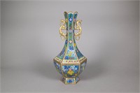 Chinese Bronze Cloisonne Hexagon Vase Qianlong Mk
