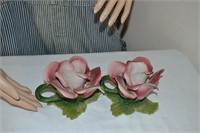 Beautiful Capodimonte Rose Candle Stick Holders