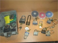 locks & keys, tape, stones