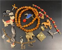 Vintage animal themed jewelry lot