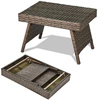 $95  HAPPYGRILL Patio Side Table  Rattan  Steel Fr