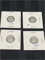 BUNDLE of FOUR 1942 Mercury Dimes