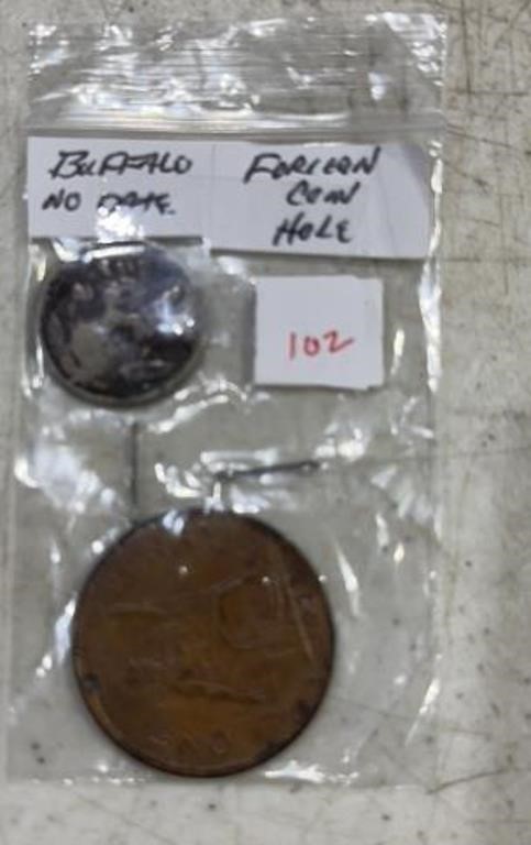 "NO DATE" BUFFALO BRITISH CENT ***W/HOLE***