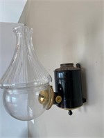 Antique Angle Oil Lamp w/ Clear Shade