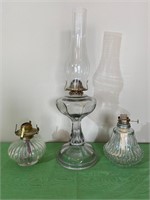 3 Antique / Vintage Oil Clear Glass Lamps