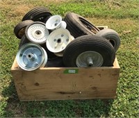 Wood box with tires & rims