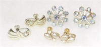 3 Pair Vintage Jeweled Screw-Back Earrings
