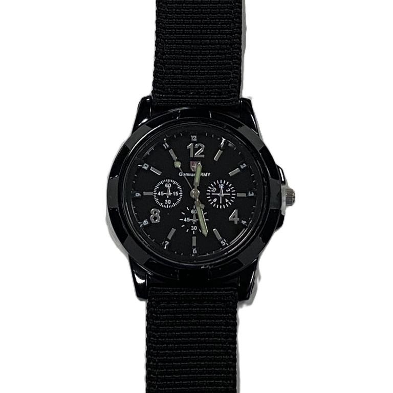 Military Sports Black Nylon Woven Strap Watch