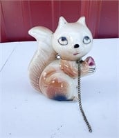 Vintage Ceramic JAPAN Squirrel on a chain w/ nut