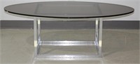 MCM Oval Smoky Glass Chrome Base Coffee Table