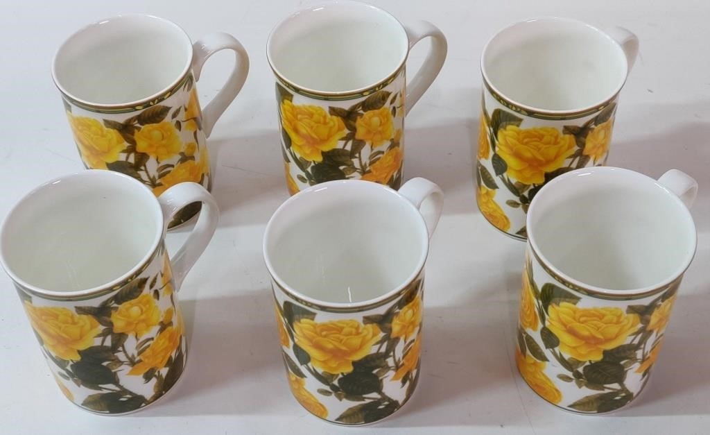 6 Vintage Roses Cups Royal Bone China