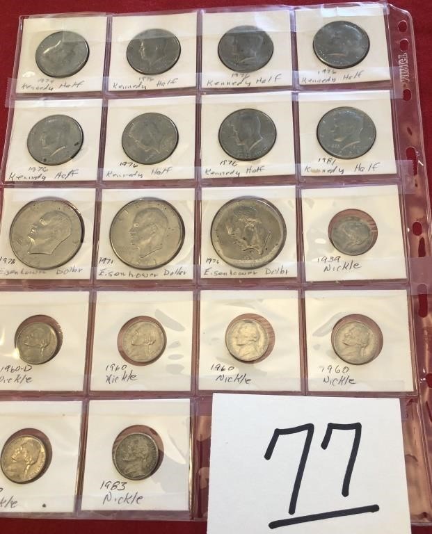 Sleeve sheet with dollars, half dollars & nickels