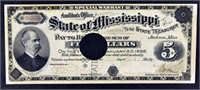 1896 $5 State Of Mississippi Special Warrant Note