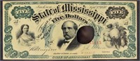 1870 $5 Jackson, Mississippi Obsolete Note