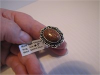 Red Sun Stone Ring Size 7 Tag Reads German Silver