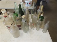 Table Lot of Old Bottles