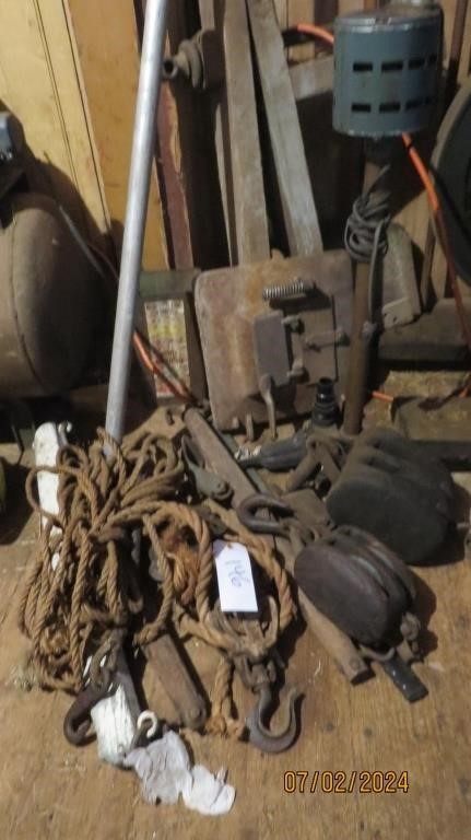 Vintage Evener's, Wooden Vice, Block & Tackle