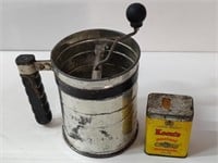 Vintage Flour Sifter & Keen's Mustard Tin
