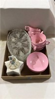 Glass trays, bowls, cups,
