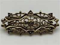 1928 Gold & Brass Tone Filigree Bar Pin