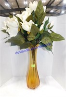 Large Beautiful Orange Vase & Fake Flowers (19")