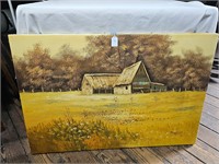 Unframed canvas barn painting by S Young