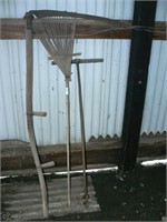 Scythe, long handled auger, primitive rake